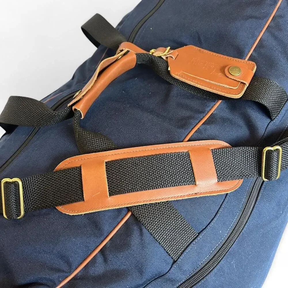 L.L. Bean 90s Vintage Duffle Travel Bag Shoft Shell Suitcase Blue Nylon Leather